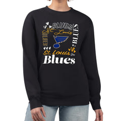 St. Louis Blues G-III 4Her by Carl Banks Women's Collage Graphic Fleece Long Sleeve Pullover Sweatshirt - Black | NHL on sale