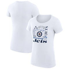 Winnipeg Jets G-III 4Her by Carl Banks Women's Super-Slim Fit Lightweight Collage Team Graphic T-Shirt - White | NHL Clearance