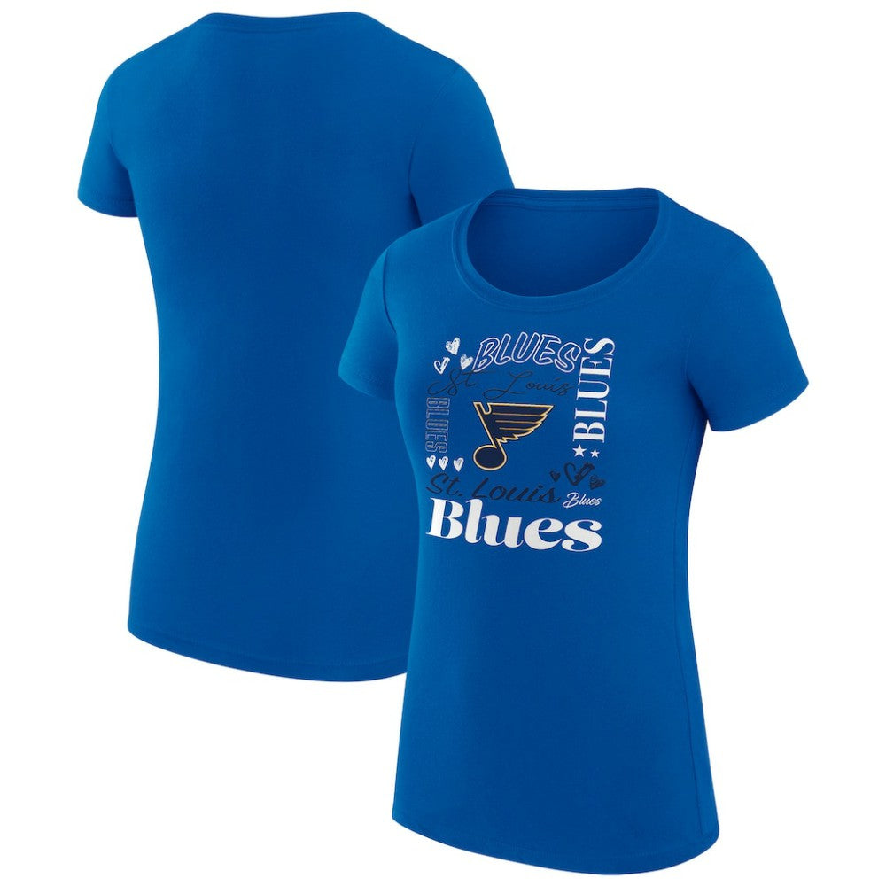 St. Louis Blues G-III 4Her by Carl Banks Women's Super-Slim Fit Lightweight Collage Team Graphic T-Shirt - Blue | NHL Clearance