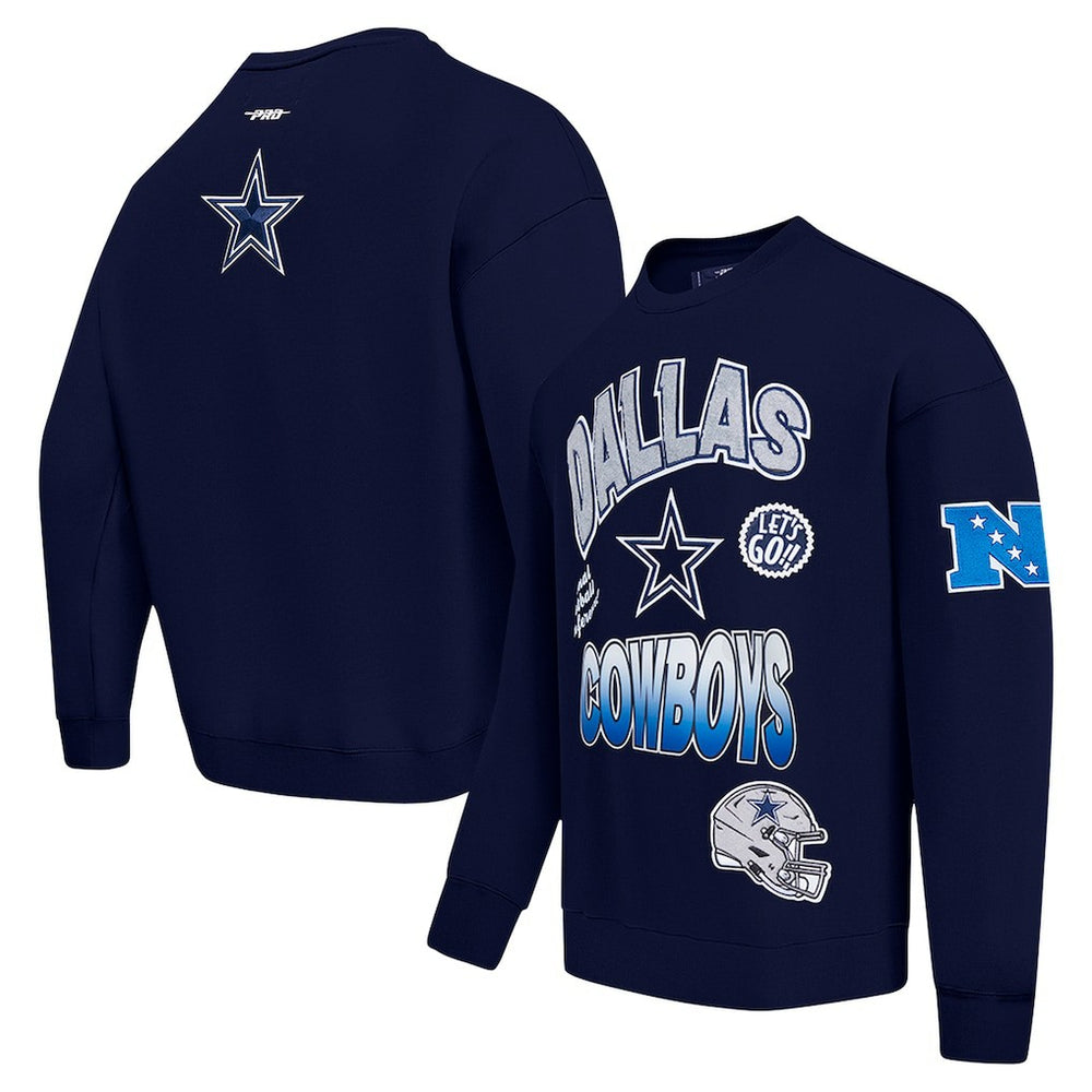 Dallas Cowboys Pro Standard Turn It Up Drop Shoulder Pullover Sweatshirt - Navy - NFL