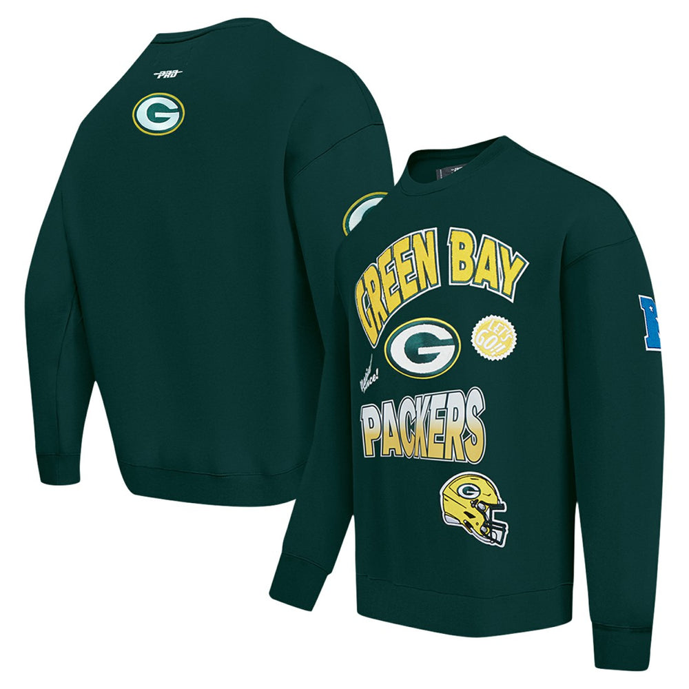 Green Bay Packers Pro Standard Turn It Up Drop Shoulder Pullover Sweatshirt - Green - NFL