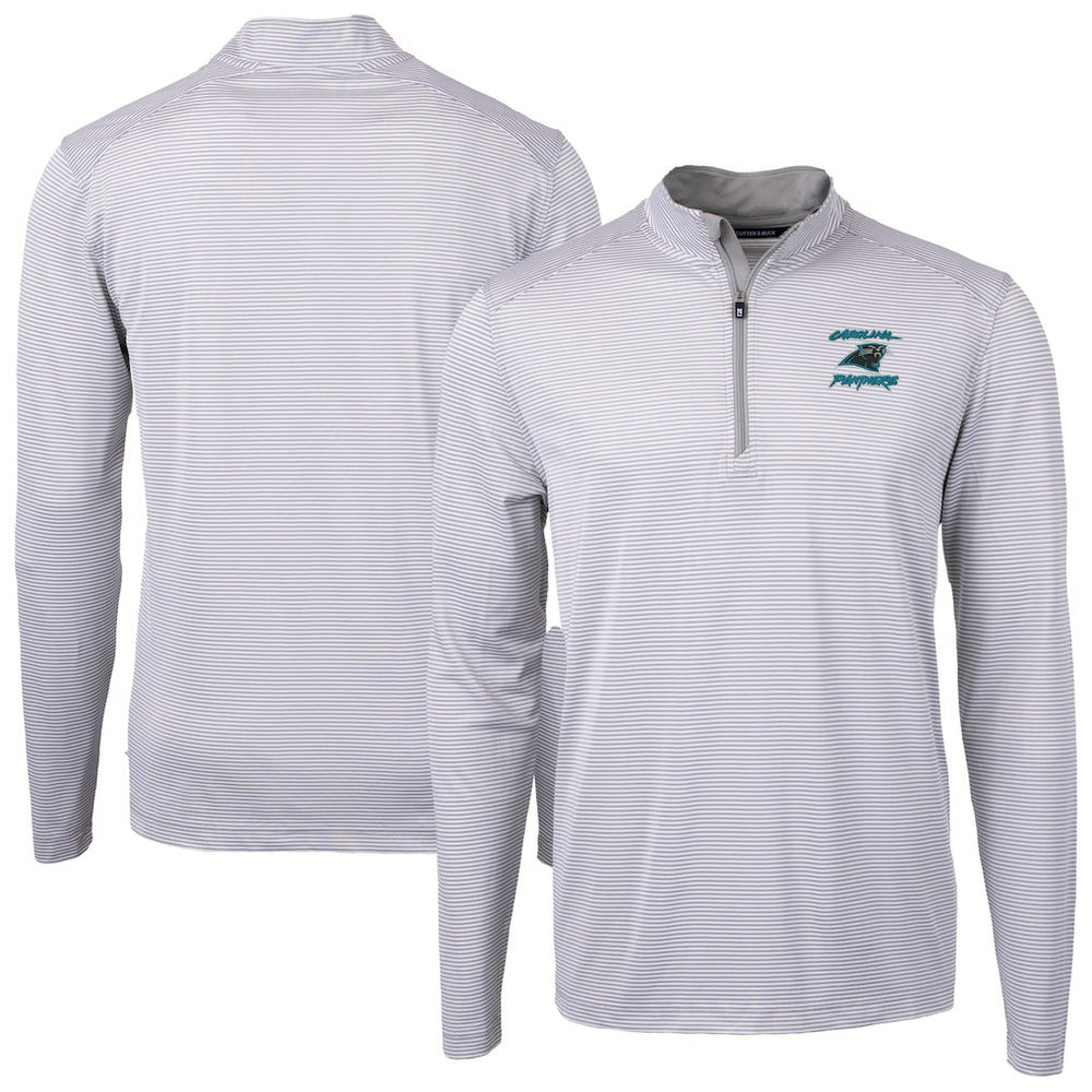 Carolina Panthers Cutter & Buck Virtue Eco Pique Micro Stripe Recycled Quarter-Zip Jacket - Gray - NFL