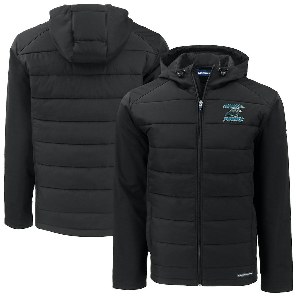 Carolina Panthers Cutter & Buck Evoke Hybrid Eco Softshell Recycled Full-Zip Hoodie Jacket - Black - NFL