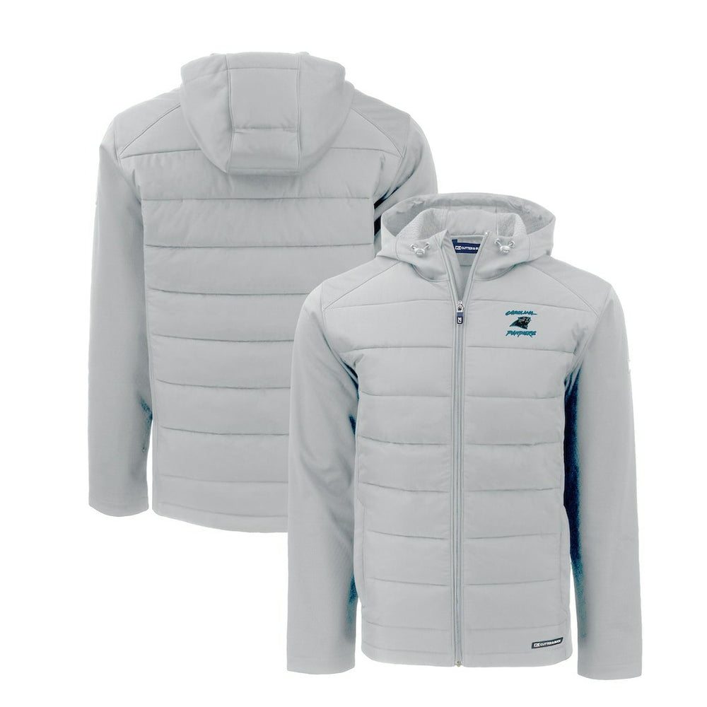 Carolina Panthers Cutter & Buck Evoke Hybrid Eco Softshell Recycled Full-Zip Hoodie Jacket - Light Gray - NFL