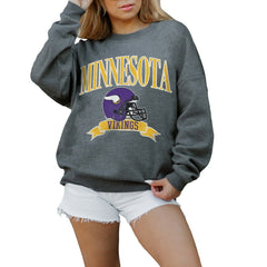 Minnesota Vikings Gameday Couture Women's Oversized Seal The Deal Premium Fleece Drop Shoulder Pullover Sweatshirt - Charcoal - NFL