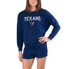 Houston Texans Concepts Sport Women's Gather Long Sleeve Top & Shorts Set - Navy - NFL