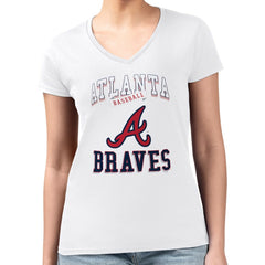 Atlanta Braves G-III 4Her by Carl Banks Women's Super-Slim Fit Lightweight Team Logo Graphic V-Neck T-Shirt Sale