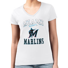 Miami Marlins G-III 4Her by Carl Banks Women's Super-Slim Fit Lightweight Team Logo Graphic V-Neck T-Shirt Sale