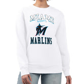 Miami Marlins G-III 4Her by Carl Banks Women's Team Logo Graphic Tri-Blend Fleece Pullover Sweatshirt Sale