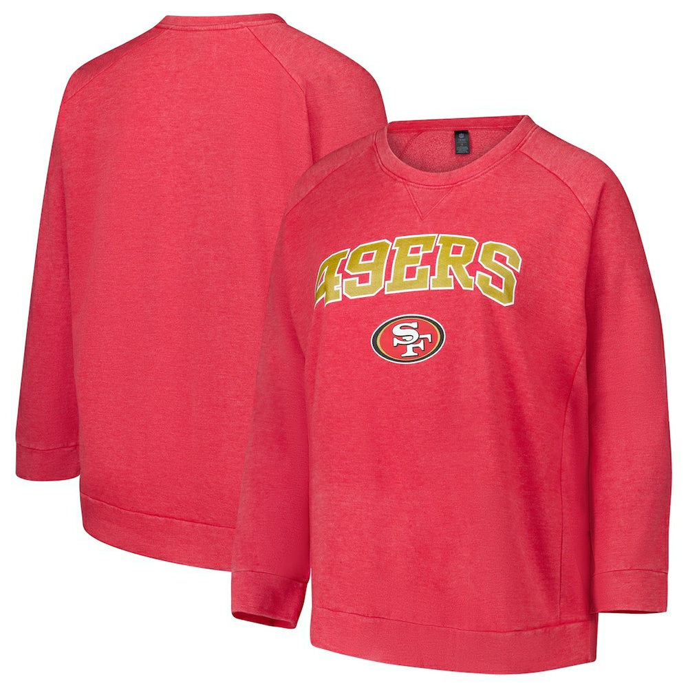 San Francisco 49ers Profile Women's Plus Size Acid Wash Raglan Sweatshirt - Red - NFL