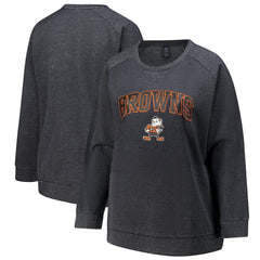 Cleveland Browns Profile Women's Plus Size Acid Wash Raglan Sweatshirt - Charcoal - NFL