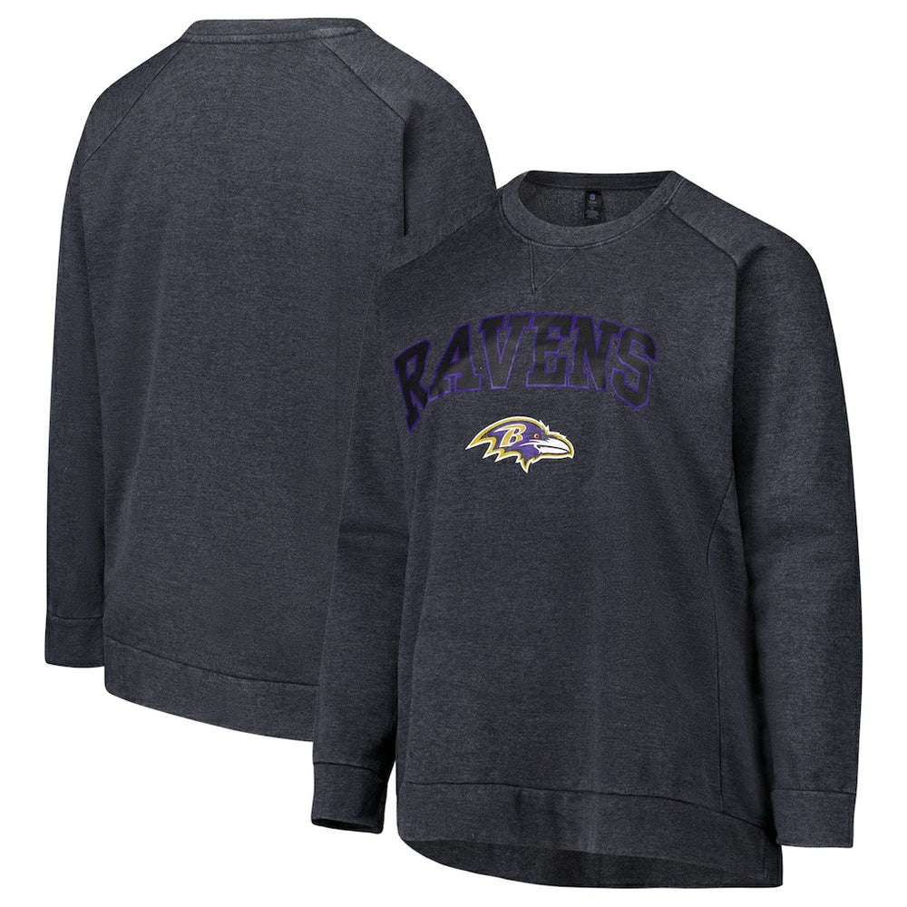 Baltimore Ravens Profile Women's Plus Size Acid Wash Raglan Sweatshirt - Charcoal - NFL