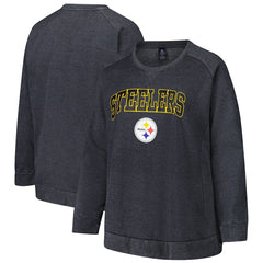 Pittsburgh Steelers Profile Women's Plus Size Acid Wash Raglan Sweatshirt - Charcoal - NFL