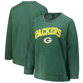 Green Bay Packers Profile Women's Plus Size Acid Wash Raglan Sweatshirt - Heather Green - NFL