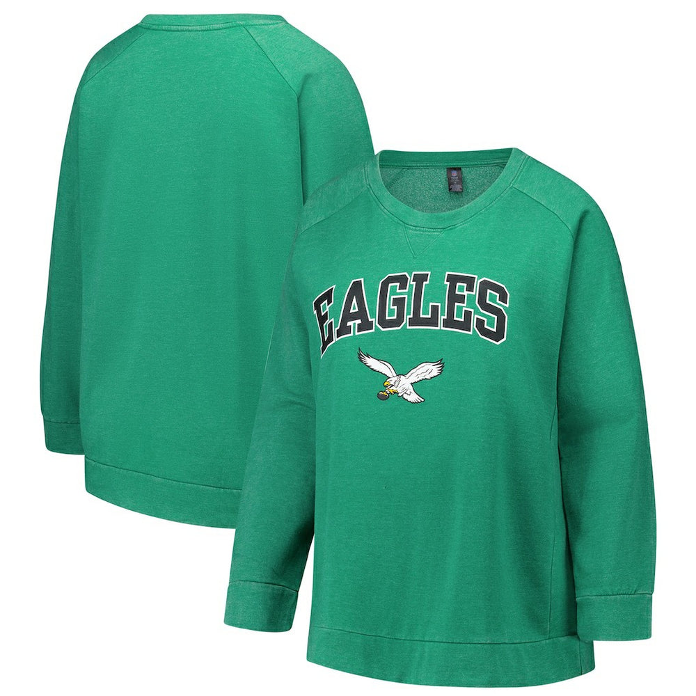 Philadelphia Eagles Profile Women's Plus Size Acid Wash Raglan Sweatshirt - Kelly Green - NFL