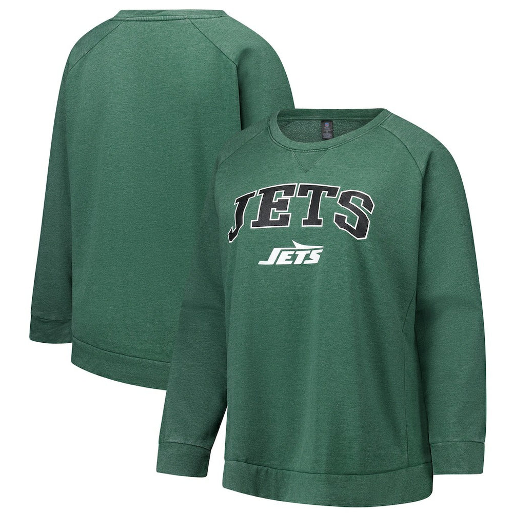 New York Jets Profile Women's Plus Size Acid Wash Raglan Sweatshirt - Heather Green - NFL