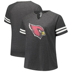 Arizona Cardinals Women's Plus Size Logo Striped Raglan Notch Neck T-Shirt - Charcoal - Fanatics