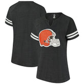 Cleveland Browns Women's Plus Size Logo Striped Raglan Notch Neck T-Shirt - Charcoal - Fanatics