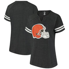 Cleveland Browns Women's Plus Size Logo Striped Raglan Notch Neck T-Shirt - Charcoal - Fanatics