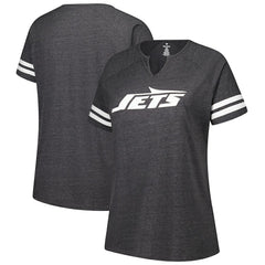 New York Jets Women's Plus Size Logo Striped Raglan Notch Neck T-Shirt - Charcoal - Fanatics