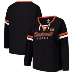 Cincinnati Bengals Women's Plus Size Won & Done Lace-Up V-Neck Long Sleeve T-Shirt - Black - Fanatics