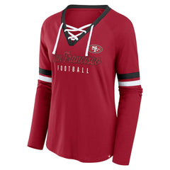 San Francisco 49ers Women's Plus Size Won & Done Lace-Up V-Neck Long Sleeve T-Shirt - Scarlet - Fanatics