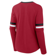 San Francisco 49ers Women's Plus Size Won & Done Lace-Up V-Neck Long Sleeve T-Shirt - Scarlet - Fanatics