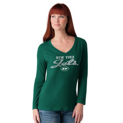 New York Jets G-III 4Her by Carl Banks Women's Post Season Long Sleeve V-Neck T-Shirt - Green - NFL