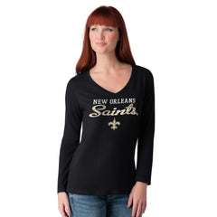 New Orleans Saints G-III 4Her by Carl Banks Women's Post Season Long Sleeve V-Neck T-Shirt - Black - NFL