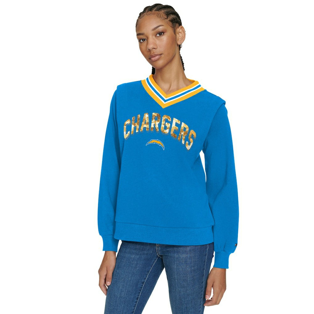 Los Angeles Chargers Tommy Hilfiger Women's Alice V-Neck Pullover Sweatshirt - Powder Blue - NFL