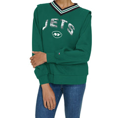 New York Jets Tommy Hilfiger Women's Alice V-Neck Pullover Sweatshirt - Green - NFL