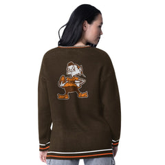 Cleveland Browns Starter Women's Oversized On the Ball Intarsia Knit Pullover Sweater - Brown - NFL