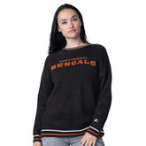 Cincinnati Bengals Starter Women's Oversized On the Ball Intarsia Knit Pullover Sweater - Black - NFL