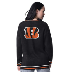 Cincinnati Bengals Starter Women's Oversized On the Ball Intarsia Knit Pullover Sweater - Black - NFL