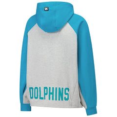 Miami Dolphins DKNY Sport Women's Joy Cropped Raglan Pullover Hoodie - Gray/Aqua - NFL