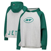 New York Jets DKNY Sport Women's Joy Cropped Raglan Pullover Hoodie - Gray/Green - NFL
