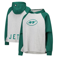 New York Jets DKNY Sport Women's Joy Cropped Raglan Pullover Hoodie - Gray/Green - NFL