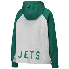 New York Jets DKNY Sport Women's Joy Cropped Raglan Pullover Hoodie - Gray/Green - NFL
