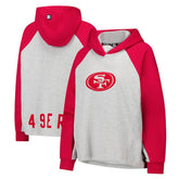 San Francisco 49ers DKNY Sport Women's Joy Cropped Raglan Pullover Hoodie - Gray/Scarlet - NFL