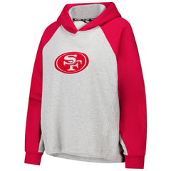 San Francisco 49ers DKNY Sport Women's Joy Cropped Raglan Pullover Hoodie - Gray/Scarlet - NFL