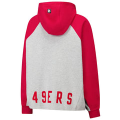 San Francisco 49ers DKNY Sport Women's Joy Cropped Raglan Pullover Hoodie - Gray/Scarlet - NFL