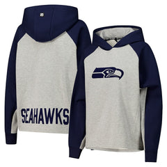 Seattle Seahawks DKNY Sport Women's Joy Cropped Raglan Pullover Hoodie - Gray/College Navy - NFL