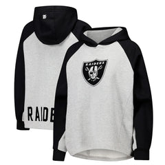 Las Vegas Raiders DKNY Sport Women's Joy Cropped Raglan Pullover Hoodie - Gray/Black - NFL
