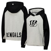 Cincinnati Bengals DKNY Sport Women's Joy Cropped Raglan Pullover Hoodie - Gray/Black - NFL