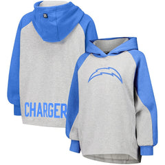 Los Angeles Chargers DKNY Sport Women's Joy Cropped Raglan Pullover Hoodie - Gray/Powder Blue - NFL