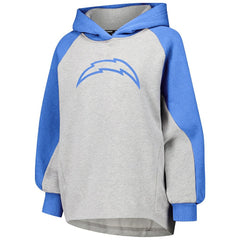 Los Angeles Chargers DKNY Sport Women's Joy Cropped Raglan Pullover Hoodie - Gray/Powder Blue - NFL
