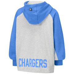 Los Angeles Chargers DKNY Sport Women's Joy Cropped Raglan Pullover Hoodie - Gray/Powder Blue - NFL
