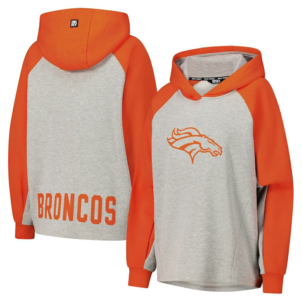Denver Broncos DKNY Sport Women's Joy Cropped Raglan Pullover Hoodie - Gray/Orange - NFL