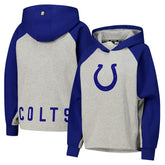 Indianapolis Colts DKNY Sport Women's Joy Cropped Raglan Pullover Hoodie - Gray/Royal - NFL