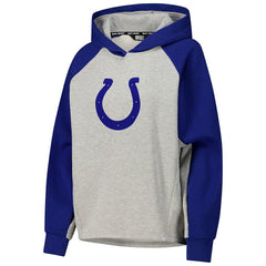 Indianapolis Colts DKNY Sport Women's Joy Cropped Raglan Pullover Hoodie - Gray/Royal - NFL